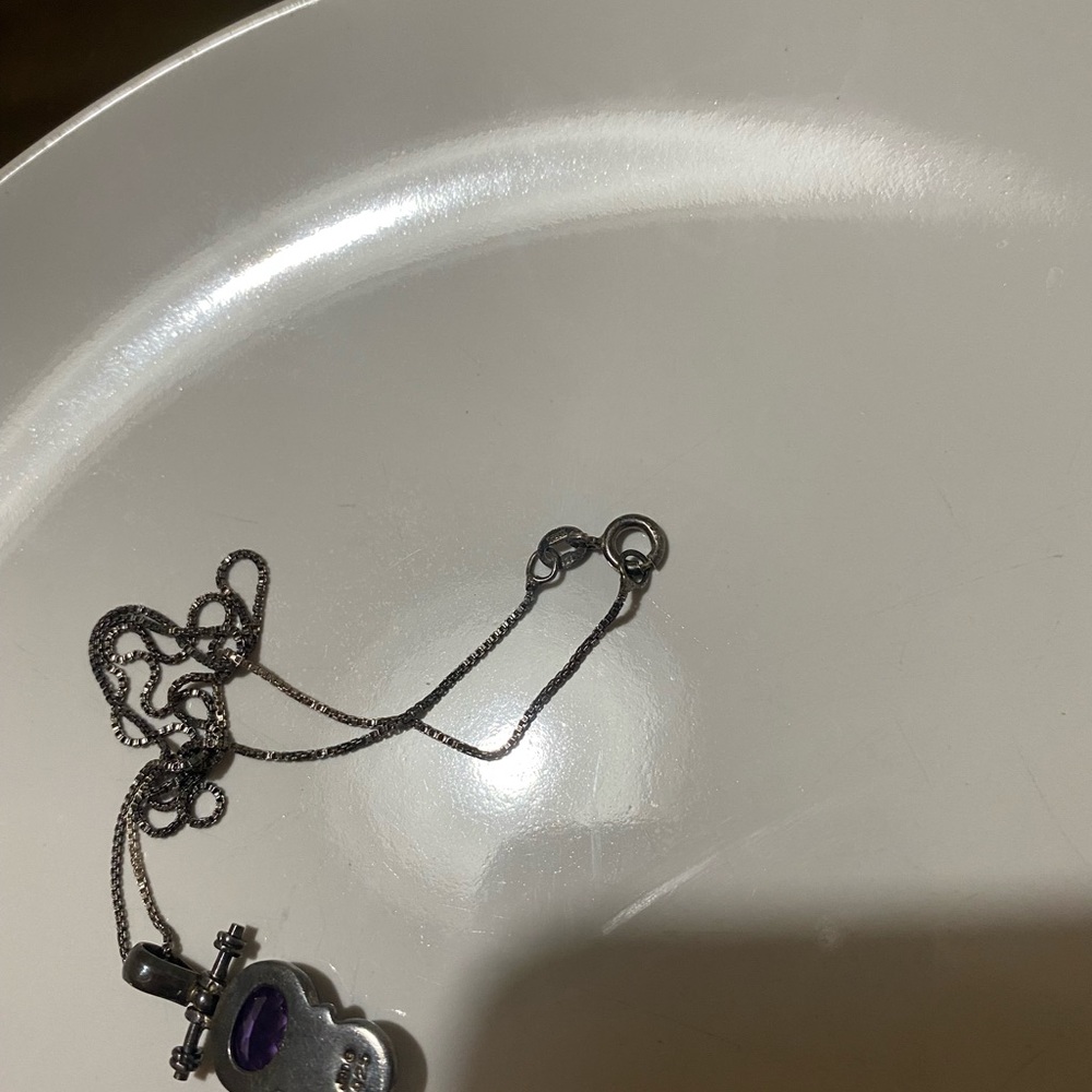 Vintage Ethnic Sterling Amethyst Pendant 925 Necklace With Pearl? - Picture 4 of 9